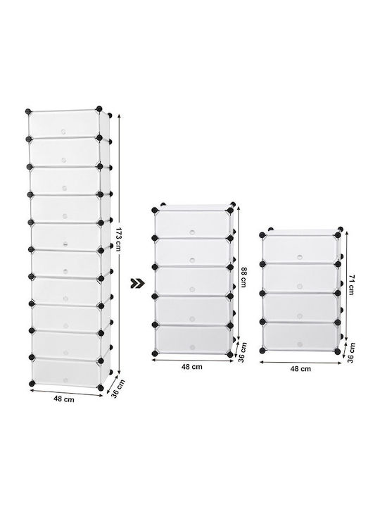 Plastik Schuhschrank mit 10 Regalen Weiß L43xW31xH173cm