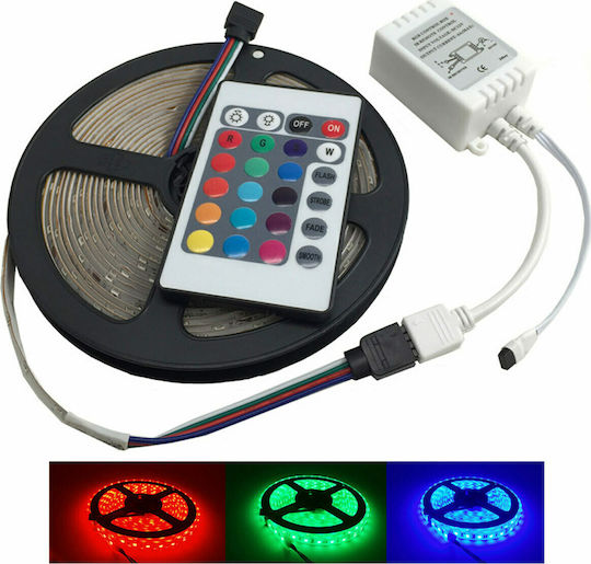 Αδιάβροχη Ταινία LED 12V RGB Φως 5m Τύπου SMD5050 με Τροφοδοτικό & Τηλεχειριστήριο