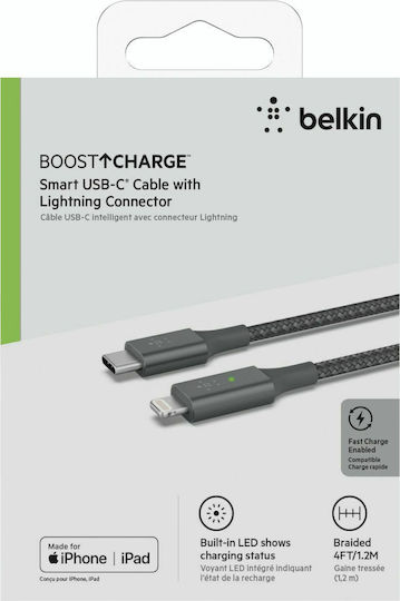 Belkin Smart LED USB-C to Lightning LED USB-C to Lightning Cable 18W Γκρι 1.2m (CAA006BT04GR)