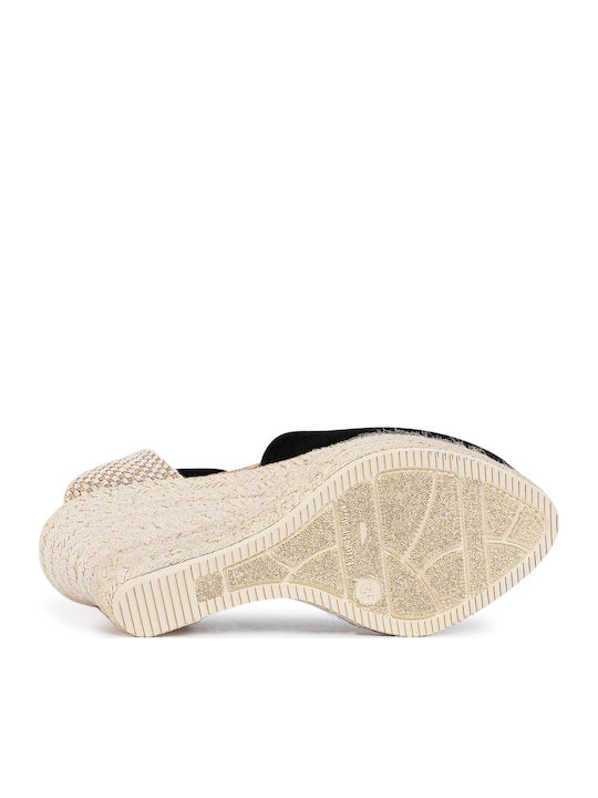Hamptons Damenplattformen in Stil Espadrilles Schwarz