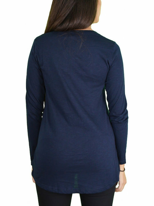 Noobass 6 Damen Bluse Langärmelig Marineblau