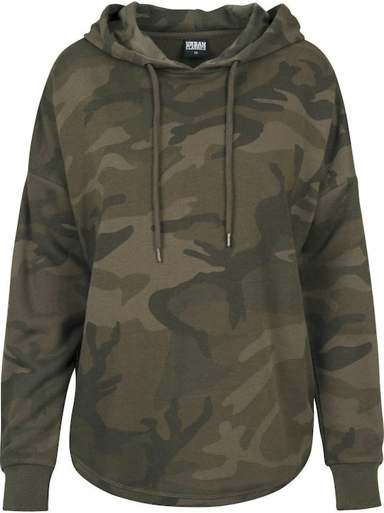 Long Women's Sweatshirt Hooded Olive Camo