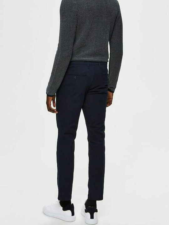 Selected Men's Trousers Chino Elastic in Slim Fit Navy Blue