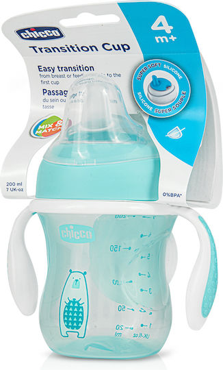 Chicco Transition Cup Lern-Trinkflasche Kunststoff mit Griffen Hellblau für 4m+m+ 200ml 06911-20