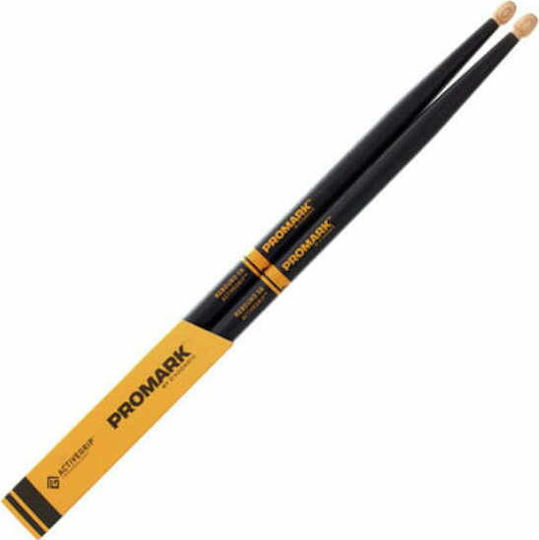 Promark Hickory Палчици Барабани Rebound ActiveGrip 5B с Форма на Връх Жълъд в Черен Цвят