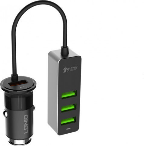 Ldnio C61 Car Charger 35W 3A Fast Charging with Ports 4xUSB-A Black Color