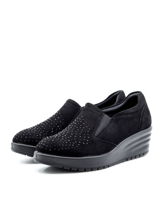 Ανατομικά Γυναικεία Slip-On Δερμάτινα Μαύρα