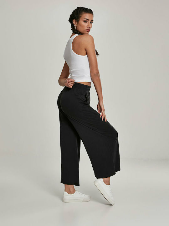 Damen Stoff Hose mit Gummizug in Weitem Schnitt Schwarz