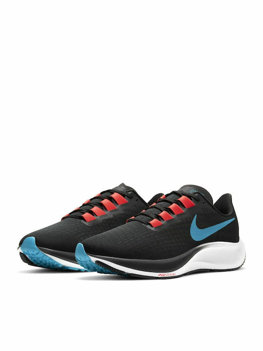 Nike Air Zoom Pegasus 37 Ανδρικά Αθλητικά Παπούτσια Running Off Noir / Light Blue Fury / Bright Crimson