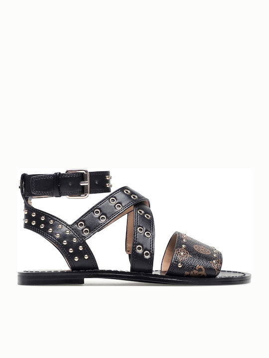 Guess Cevie2 Leather Women's Flat Sandals With a strap In Black Colour