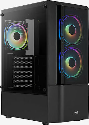 Aerocool Quantum v2 Gaming Midi Tower Κουτί Υπολογιστή με Πλαϊνό Παράθυρο και RGB Φωτισμό Μαύρο