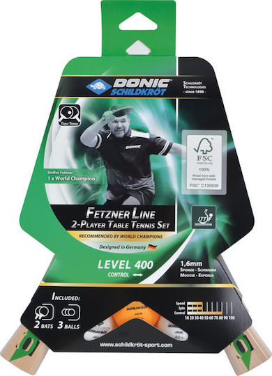 Donic Fetzner Line Level 400 Set Rachete Ping Pong pentru Jucători Începători