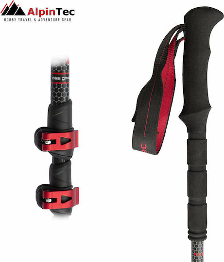 AlpinPro Pair of Telescopic Carbon Fiber Fast Lock Trekking Poles with 3 Sections Pindos Carbon Black 210gr