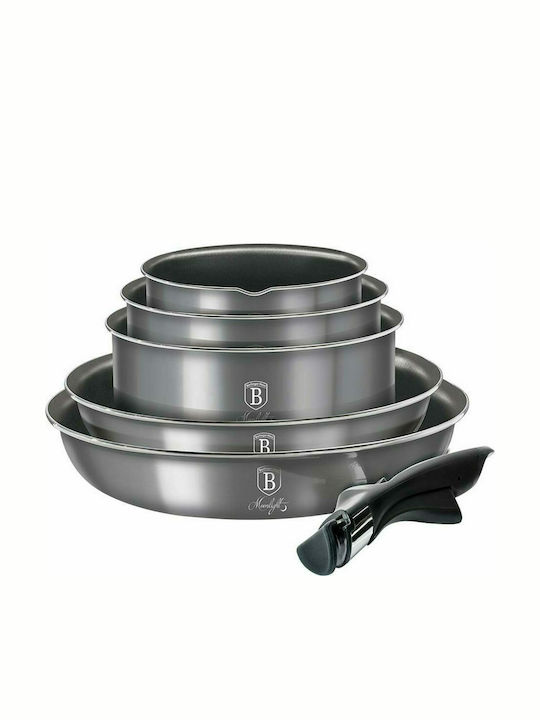 Berlinger Haus Moonlight Collection Cookware Set of Aluminum with Ceramics Coating Silver 12pcs