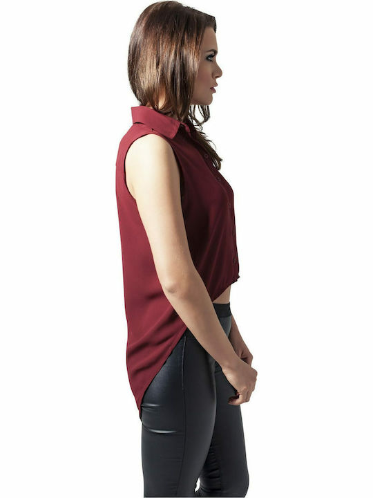 Women's Monochrome Sleeveless Shirt Burgundy