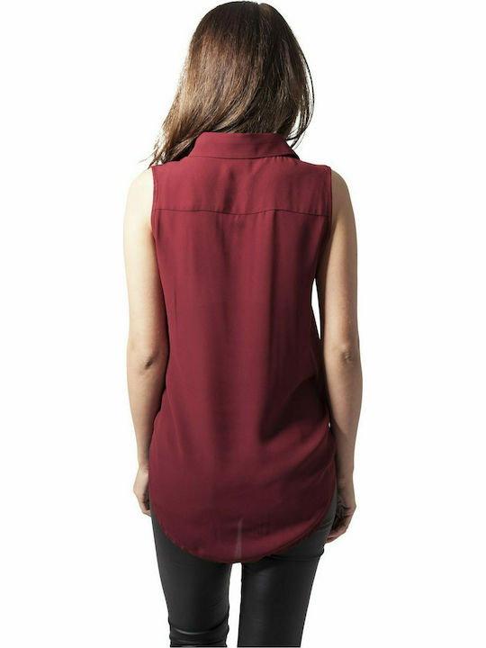 Urban Classics Women's Monochrome Sleeveless Shirt Burgundy