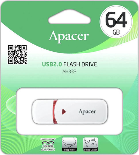 Apacer AH333 64ГБ USB 2.0 Стик Бял