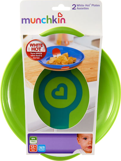 Munchkin Παιδικό Πιάτο Φαγητού Hot Plates από Πλαστικό Πορτοκαλί & Πράσινο 2τμχ