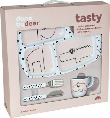 Done by Deer Feeding Set Happy Dots made of Melamine with Non-Slip Base Pink 4pcs