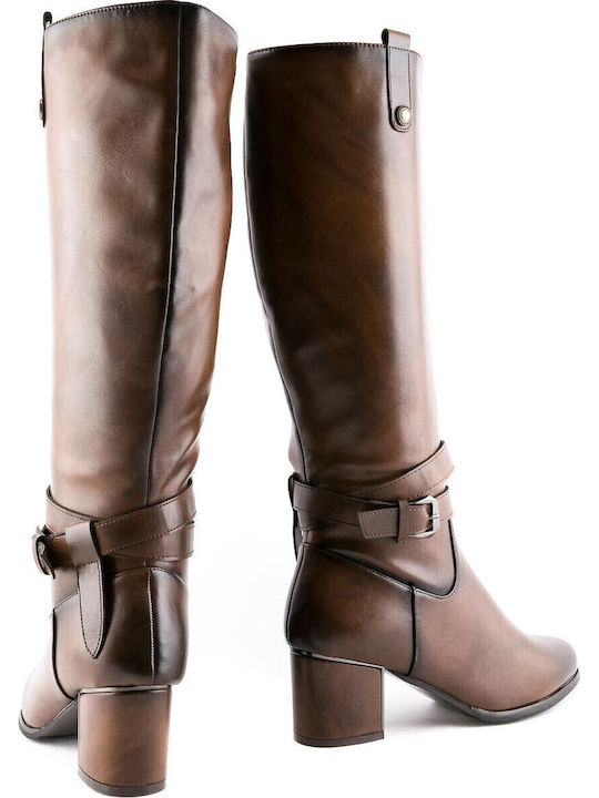 Anatomic Synthetic Leather Medium Heel Women's Boots with Zipper Brown
