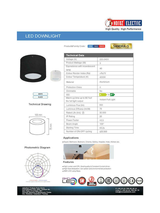 Horoz Electric Single LED Natural White Spot in Black Color