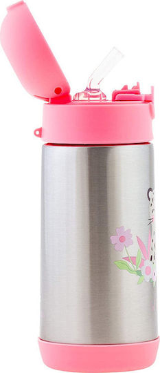 Stephen Joseph Leopard Kids Water Bottle Thermos Stainless Steel with Straw Non Spill Pink 350ml