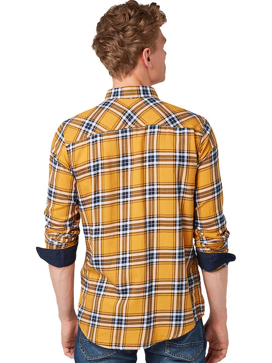 Tom Tailor Men's Shirt Long Sleeve Cotton Checked Yellow