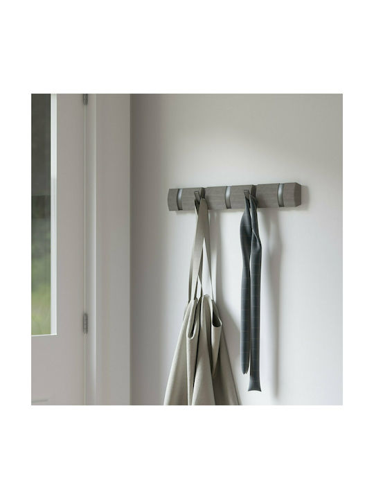 Umbra Wall Hanger Flip Wooden 5 Hooks Grey 50.8x3.2x6.7cm