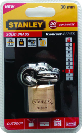 Stanley Padlock Brass with Key 30mm 1pcs