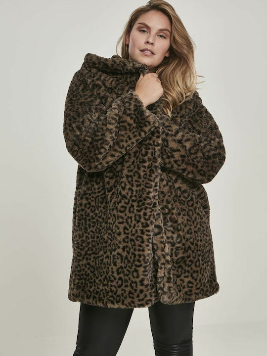 Μακριά Γυναικεία Γούνα Dark Olive Leopard