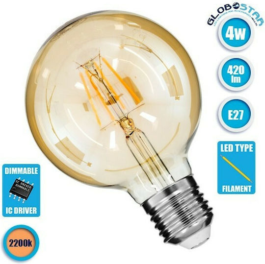 GloboStar LED-Lampe 4W 137mm für Fassung E27 und Form G95 Warmes Weiß 420lm Dimmbar