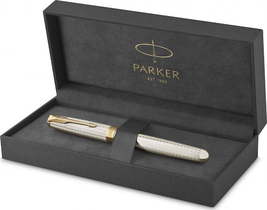 Parker Sonnet Premium Writing Pen Fine Silver with Red Ink