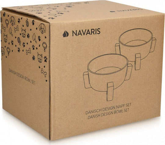 Navaris Ceramic Bowl Food & Water for Dog & Cat with Base 850ml 16cm in Gray Color 2pcs