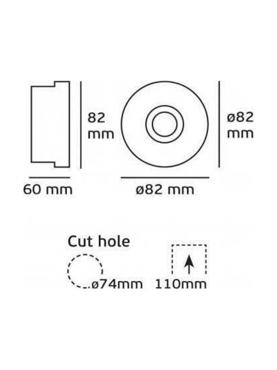 VK Lighting Round Plastic Recessed Spot with Socket GU10 White 8.2x8.2cm.