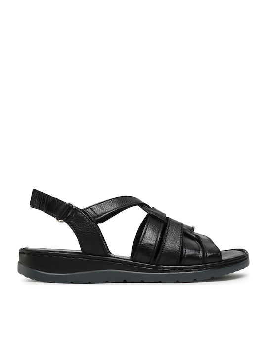 Caprice Leather Women's Flat Sandals Anatomic in Black Color