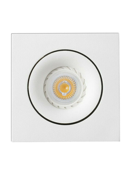 Faro Barcelona Argon Pătrat Metalic Spot Încorporat cu Soclu GU10 Alb 11.5x11.5cm. 1buc