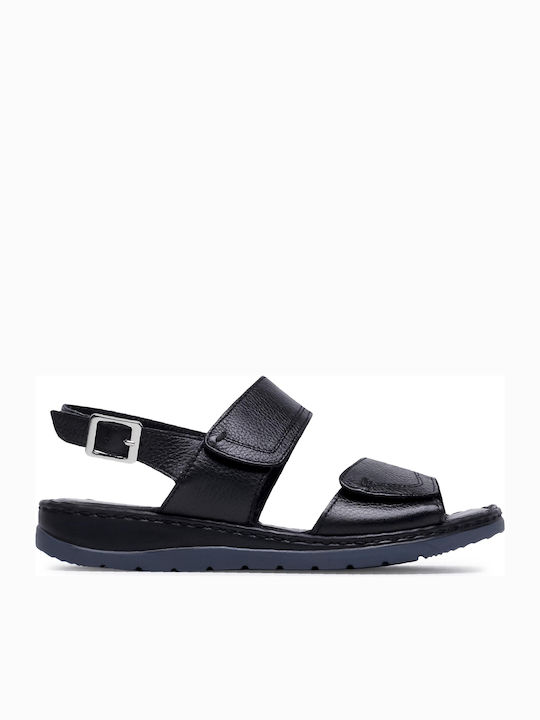 Caprice Leather Women's Flat Sandals Anatomic with Strap in Black Color