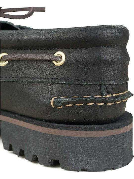 CL4 Tractor Men's Leather Boat Shoes Black