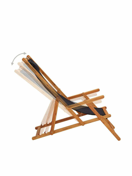 Deckchairs Wooden with Armrest & Black Fabric 127x60x95cm
