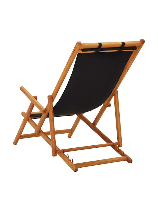 Deckchairs Wooden with Armrest & Black Fabric 127x60x95cm