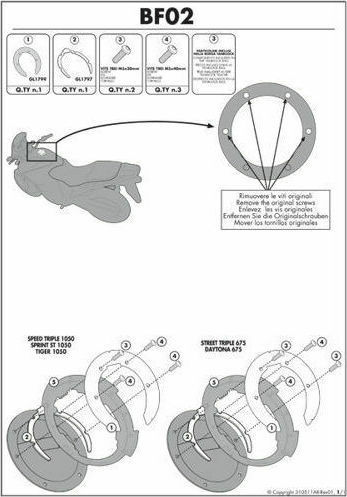 Givi Tank Mounts Tanklock for Triumph Tiger Aprilia Benelli/Triumph