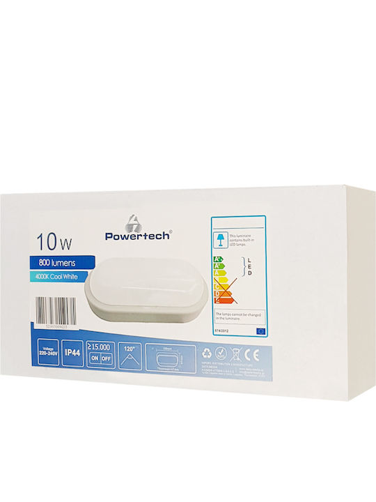 Powertech Επιτοίχια Εξωτερική Πλαφονιέρα LED IP44 10W με Ψυχρό Λευκό Φως 16x9x4.4εκ.