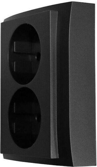 Adeleq Power Socket Front Tile and Double Socket Switch Frame in Black Color 15-0771