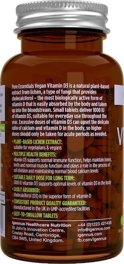 iGennus Vegan Vitamin D3 Vitamin for Immune System Boost & Bone Health 1000iu 365 Tablets