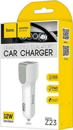 Hoco Z23 Încărcător Auto 12W 2.4A Încărcare Rapidă cu Porturi: 2xUSB Alb Culoare