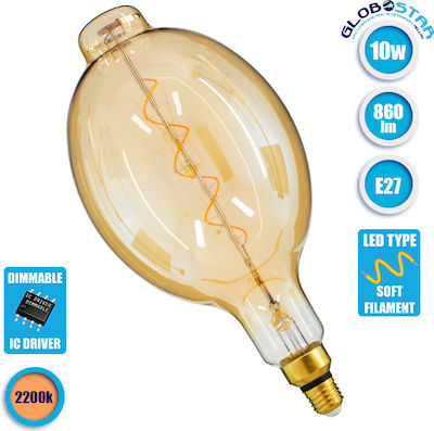 GloboStar Λάμπα LED για Ντουί E27 και Σχήμα BT180 Θερμό Λευκό 860lm Dimmable