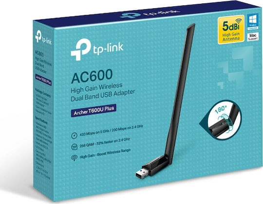TP-LINK Archer T600U Plus USB Network Adapter with Wireless Wi-Fi Connection 600Mbps and Detachable Antenna v1