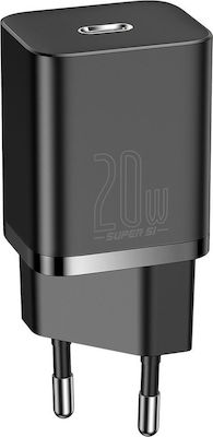 Baseus Φορτιστής με Θύρα USB-C και Καλώδιο Lightning 20W Power Delivery Μαύρος (Super Si)