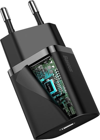 Baseus Charger with USB-C Port and Cable USB-C - Lightning 20W Power Delivery Blacks (Super Si)