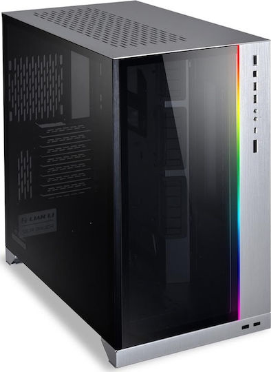 Lian Li PC-011 Dynamic XL (ROG Certified) Геймърско бюро Midi Tower Компютърна кутия със страничен прозорец и RGB осветление Сребрист